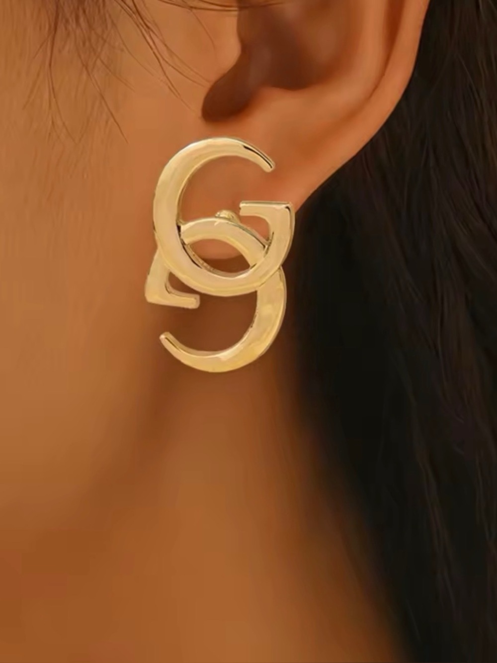 Luxury Gold Tone Interlocking G Statement Dangle Earrings Elegant Bold NWOT